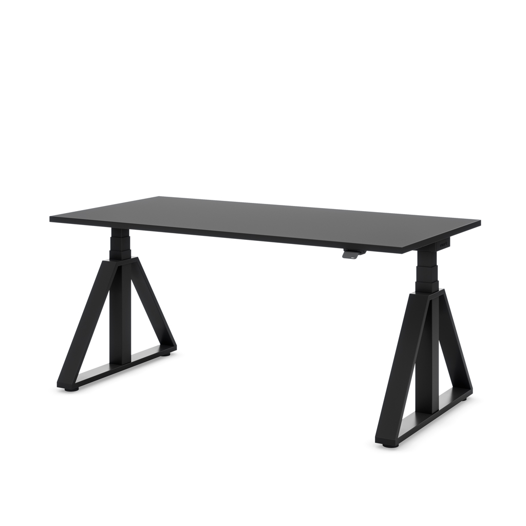 Höhenverstellbarer Schreibtisch Masterlift® Flex Loop-Edition, Stahl Trapez, Schwarz Dekor/Schwarz 120x80