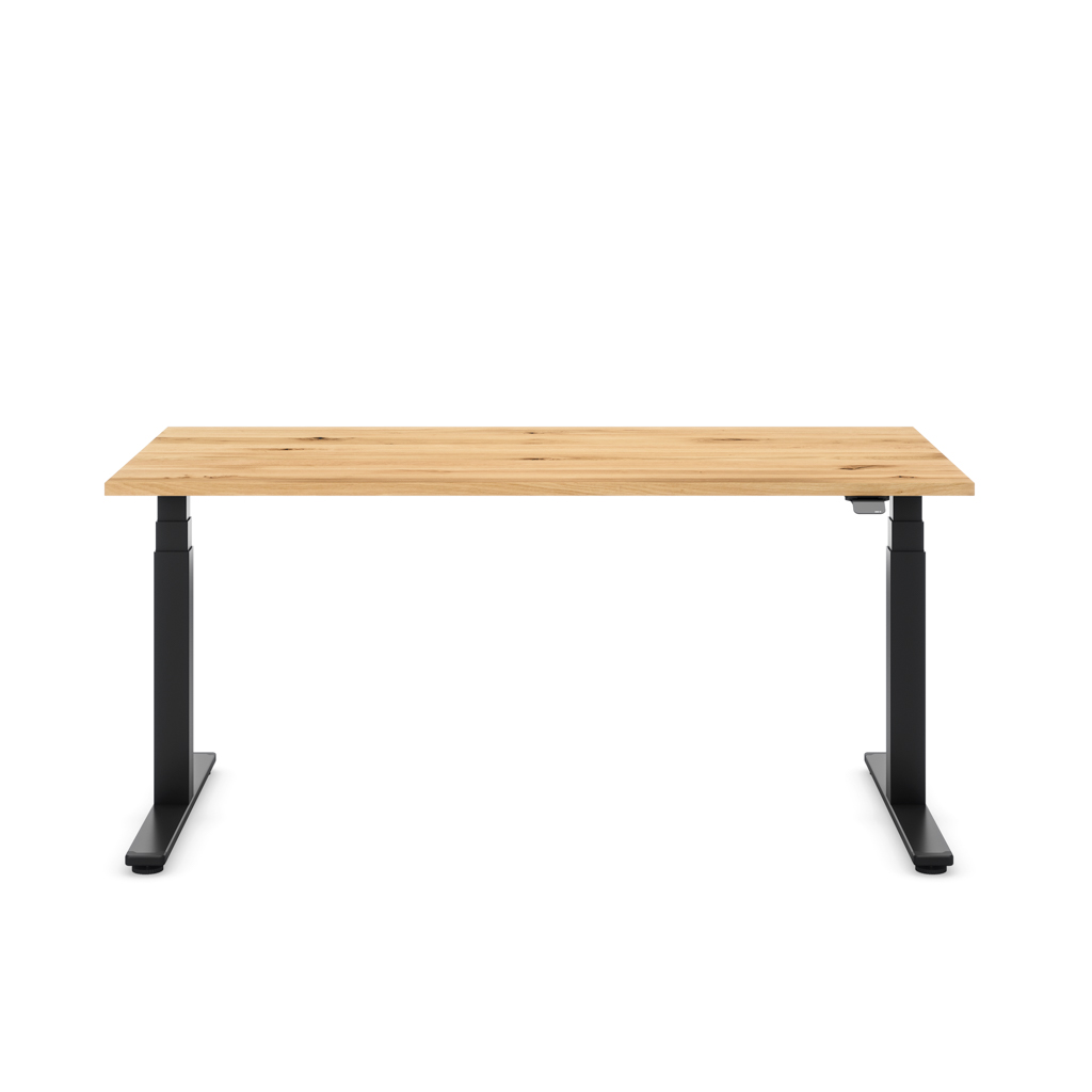 Höhenverstellbarer Schreibtisch Masterlift® Flex Basic, Eiche Massivholz/Schwarz 180x80