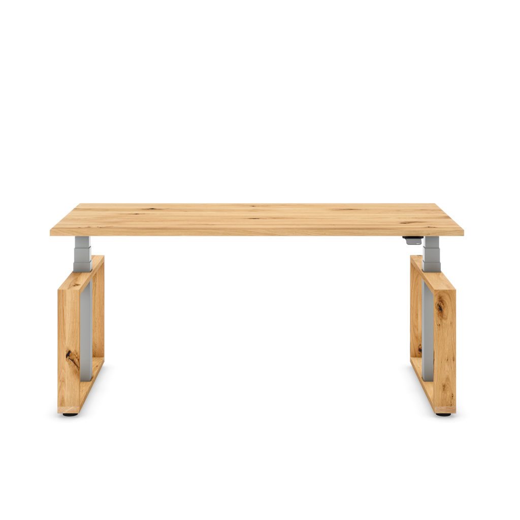 Höhenverstellbarer Schreibtisch Masterlift® Flex Loop-Edition, Holz Rechteck, Eiche Massivholz/Silber 180x80