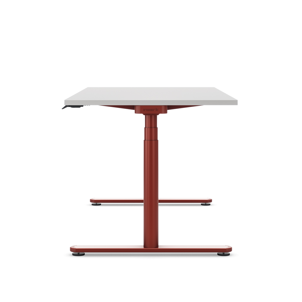 Höhenverstellbarer Schreibtisch Masterlift® Flex Basic rund, Lichtgrau/Braunrot 180x80