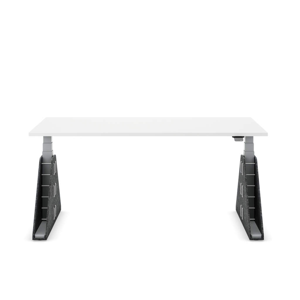 Höhenverstellbarer Schreibtisch Masterlift® Flex Akustix®-Edition, Trapez Dunkelgrau, Weiss Dekor/Silber 180x80