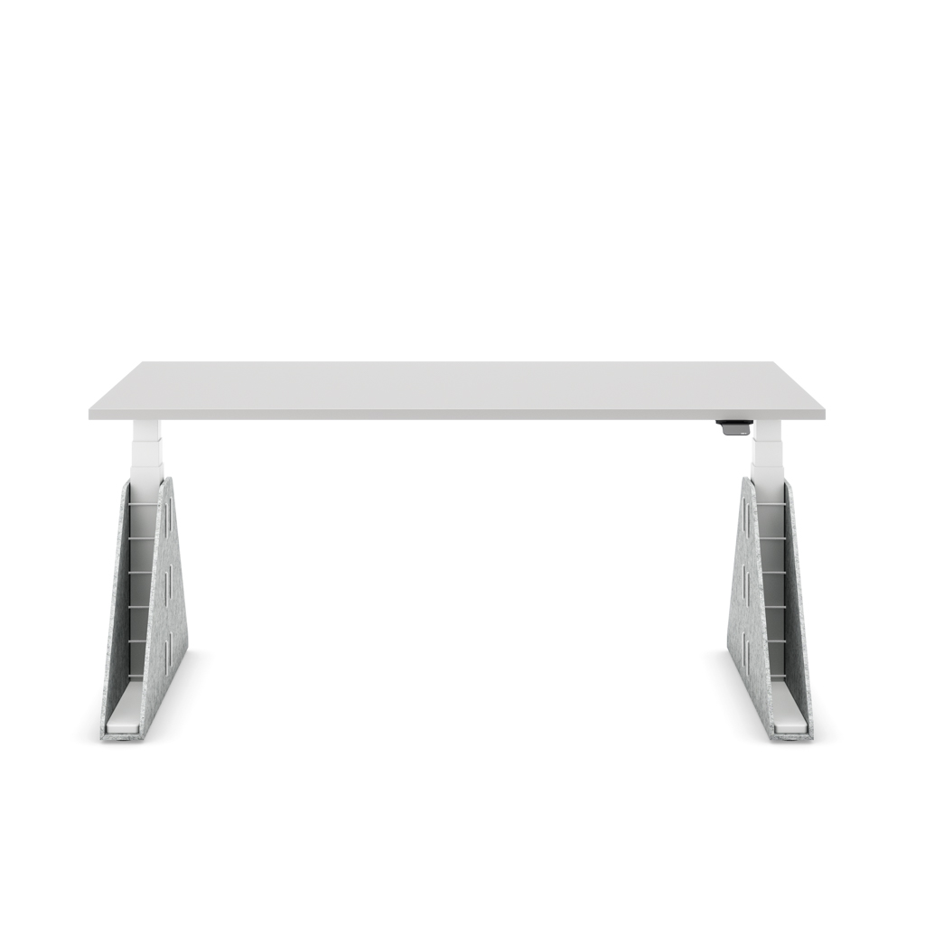 Höhenverstellbarer Schreibtisch Masterlift® Flex Akustix®-Edition, Trapez Hellgrau, Lichtgrau Dekor/Weiss 160x80