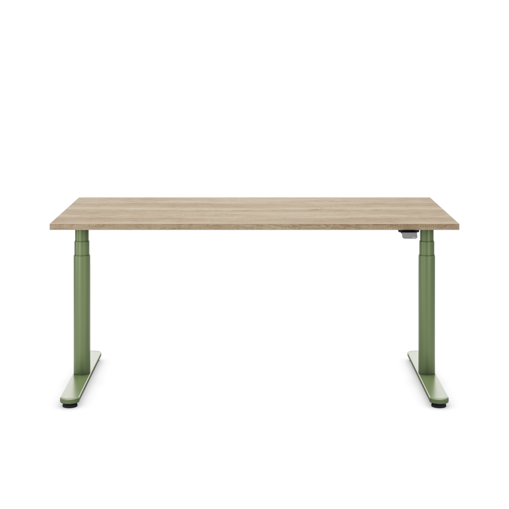 Höhenverstellbarer Schreibtisch Masterlift® Flex Basic rund, Eiche Dekor/Resedagrün 180x80