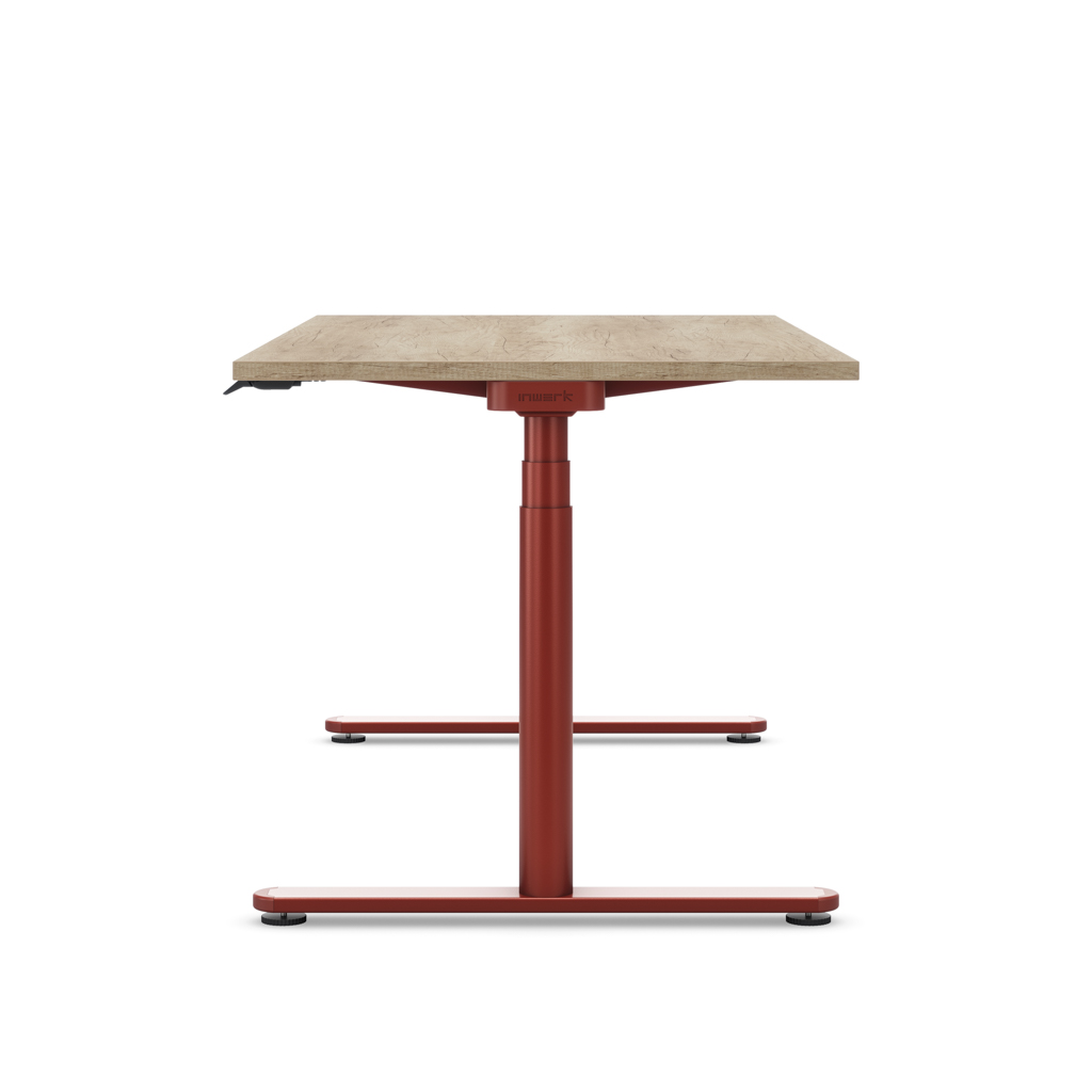 Höhenverstellbarer Schreibtisch Masterlift® Flex Basic rund, Eiche Dekor/Braunrot 160x80