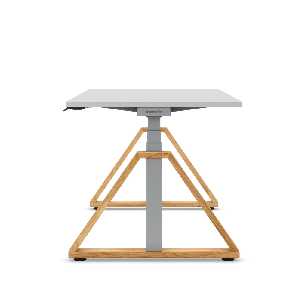 Höhenverstellbarer Schreibtisch Masterlift® Flex Loop-Edition, Holz Trapez, Lichtgrau Dekor/Schwarz 180x80
