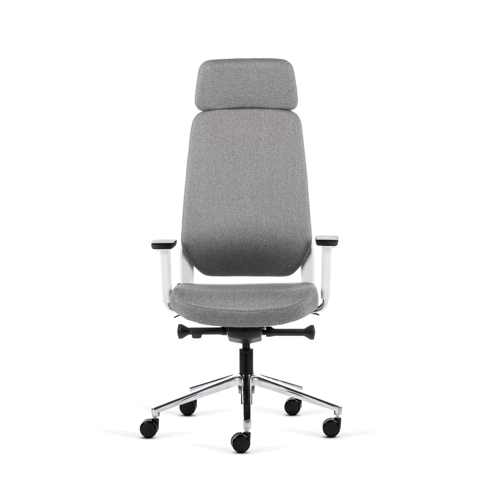 Teamo® Plush Plus - Ergonomischer Bürostuhl mit Kopfstütze, Vollpolster, Weiss/Grau