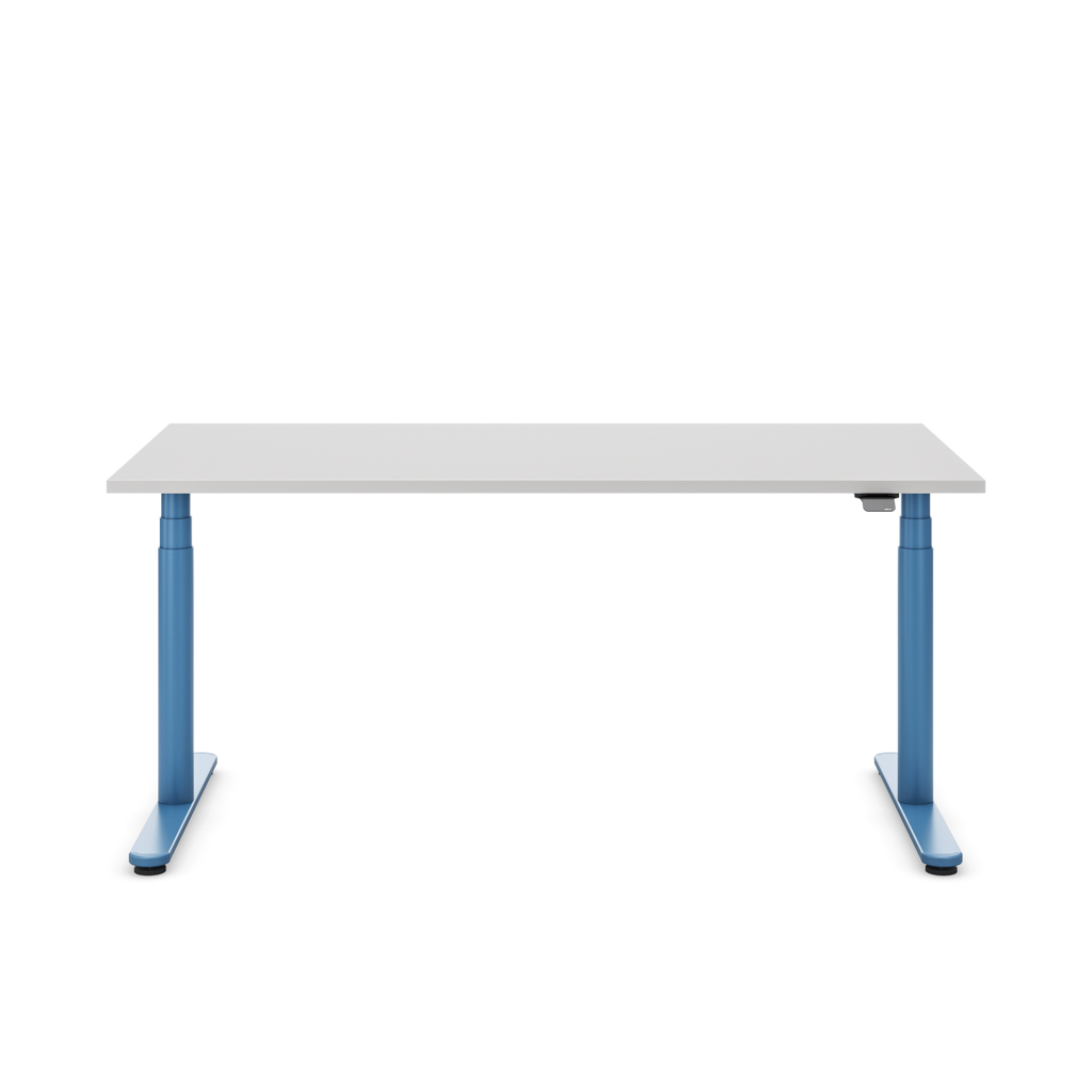 Höhenverstellbarer Schreibtisch Masterlift® Flex Basic rund, Lichtgrau/Brillantblau 180x80