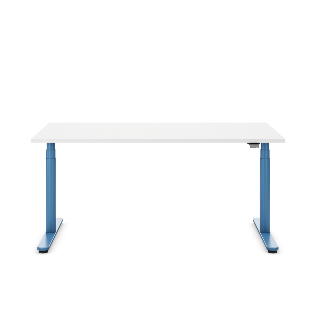 Höhenverstellbarer Schreibtisch Masterlift® Flex Basic rund, Weiss/Brillantblau 120x80