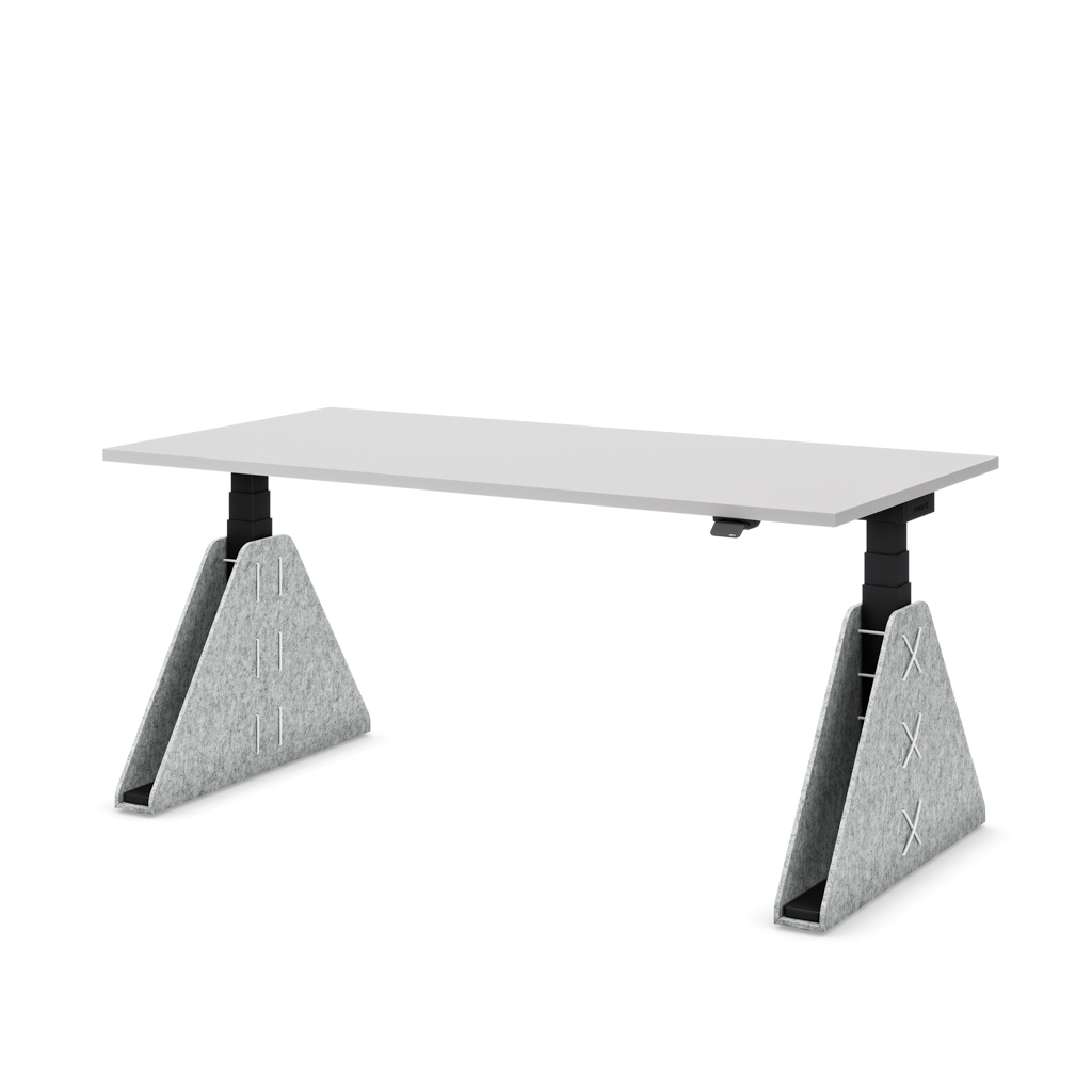 Höhenverstellbarer Schreibtisch Masterlift® Flex Akustix®-Edition, Trapez Hellgrau, Lichtgrau Dekor/Schwarz 180x80