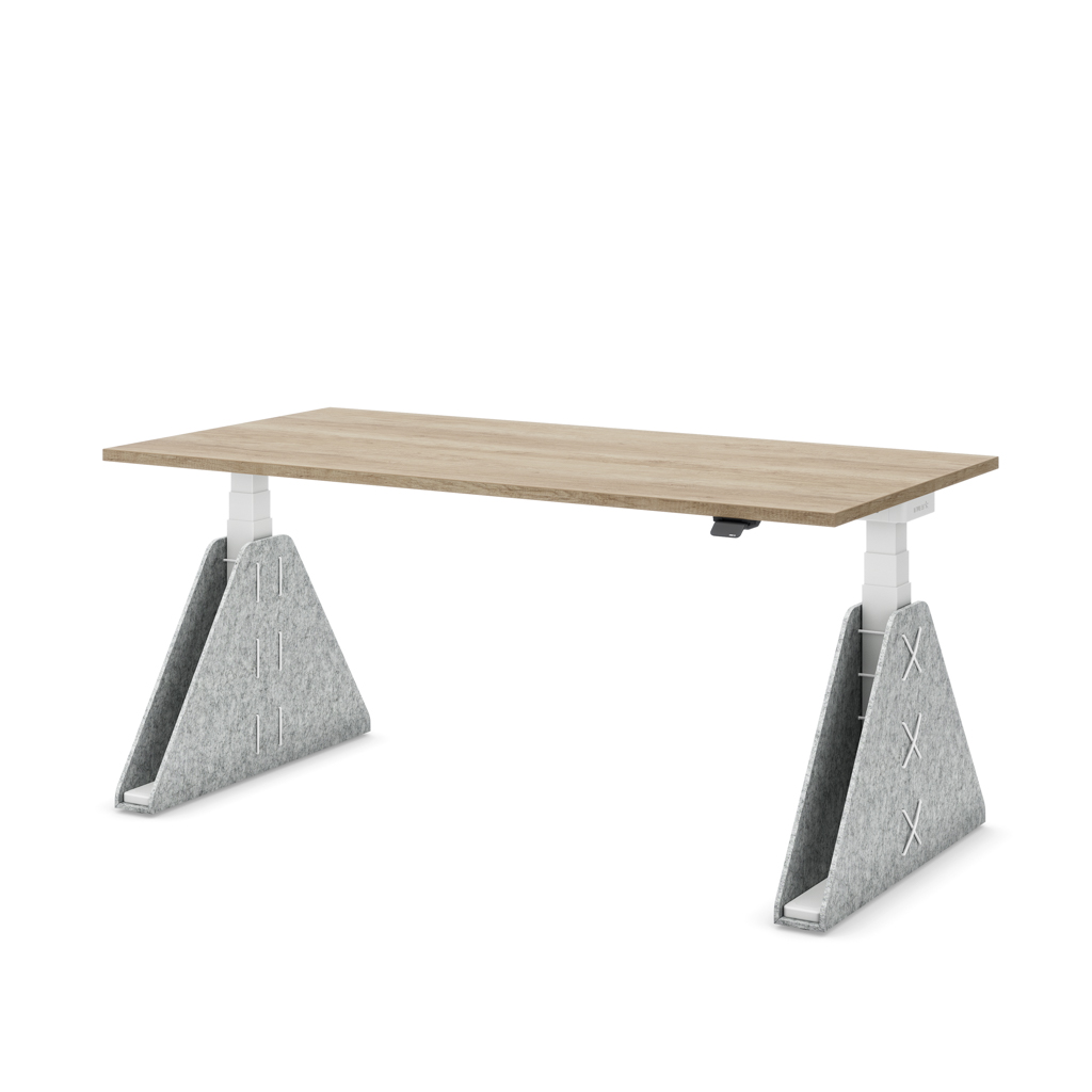 Masterlift Flex höhenverstellbarer Schreibtisch quadratisch Filz Edition Trapez Hellgrau Eiche Dekor/Weiß 180x80