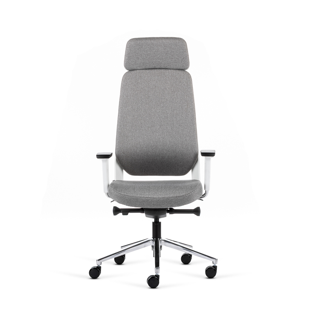 Teamo® Plush Plus - Ergonomischer Bürostuhl mit Kopfstütze, Vollpolster, Weiss/Grau