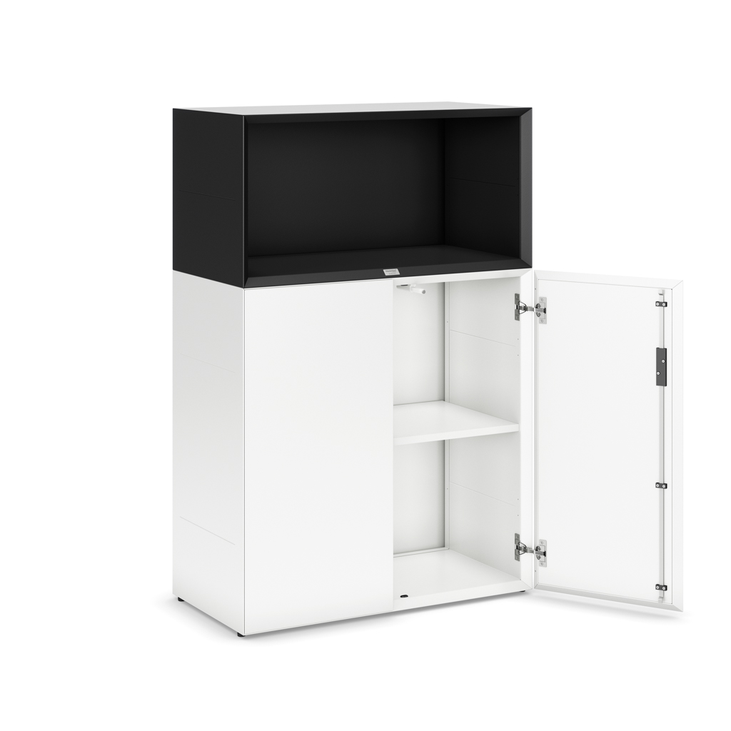 Sideboard Masterbox® B 80 x H 120 cm 3 OH, Weiss/Schwarz