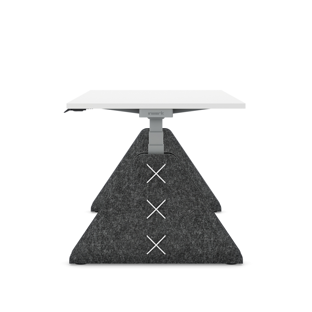 Höhenverstellbarer Schreibtisch Masterlift® Flex Akustix®-Edition, Trapez Dunkelgrau, Weiss Dekor/Silber 180x80