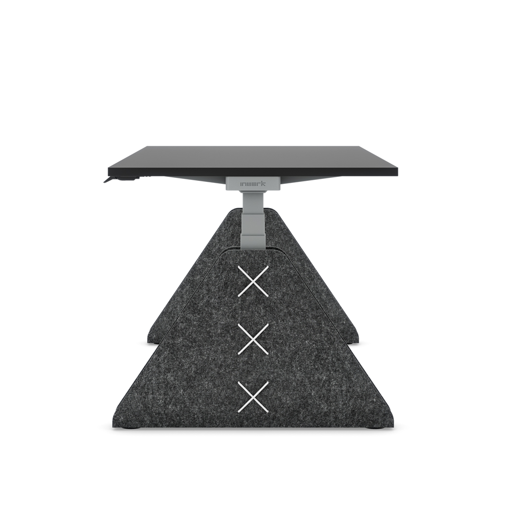Höhenverstellbarer Schreibtisch Masterlift® Flex Akustix®-Edition, Trapez Dunkelgrau, Schwarz Dekor/Silber 180x80