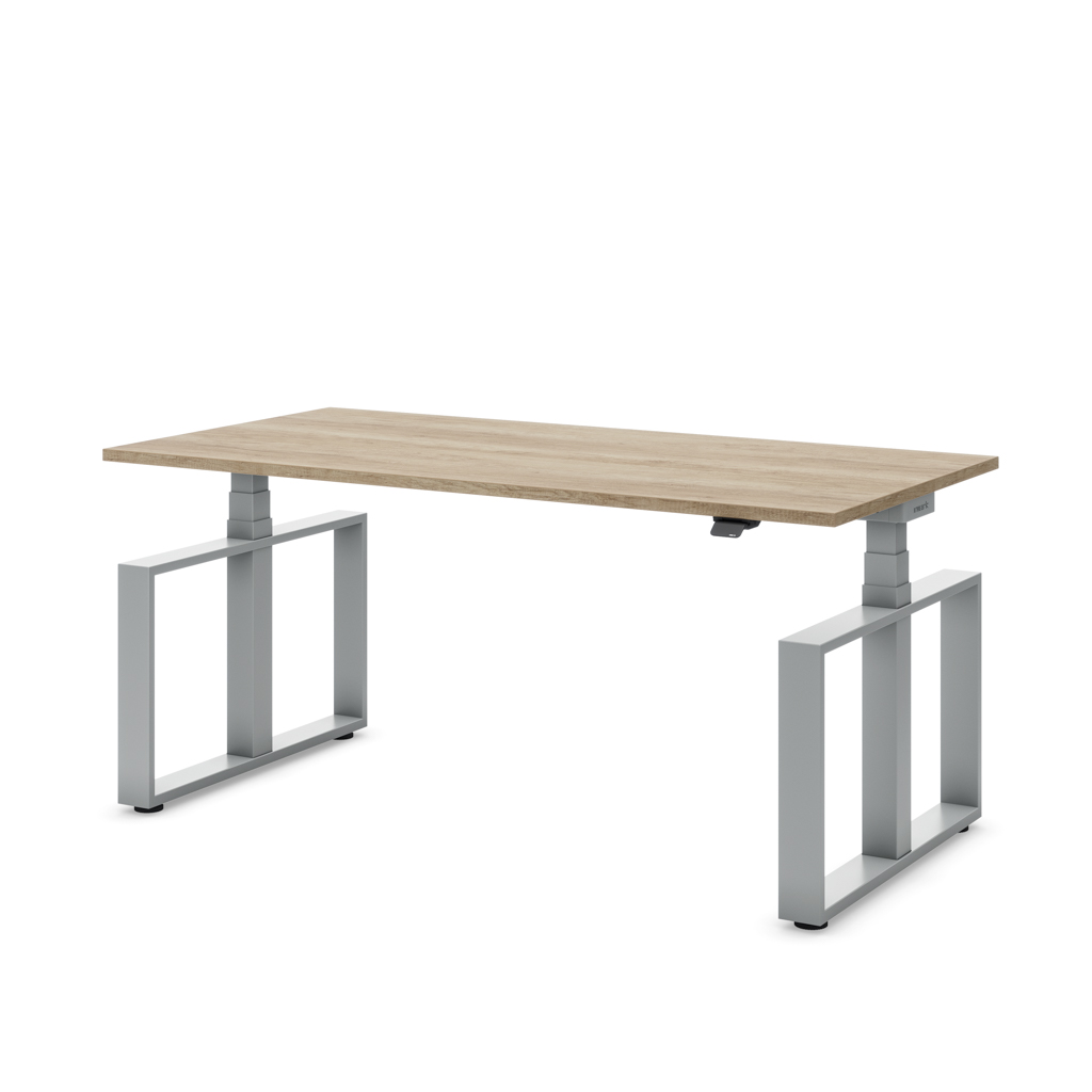 Höhenverstellbarer Schreibtisch Masterlift® Flex Loop-Edition, Stahl Rechteck, Eiche Dekor/Silber 180x80