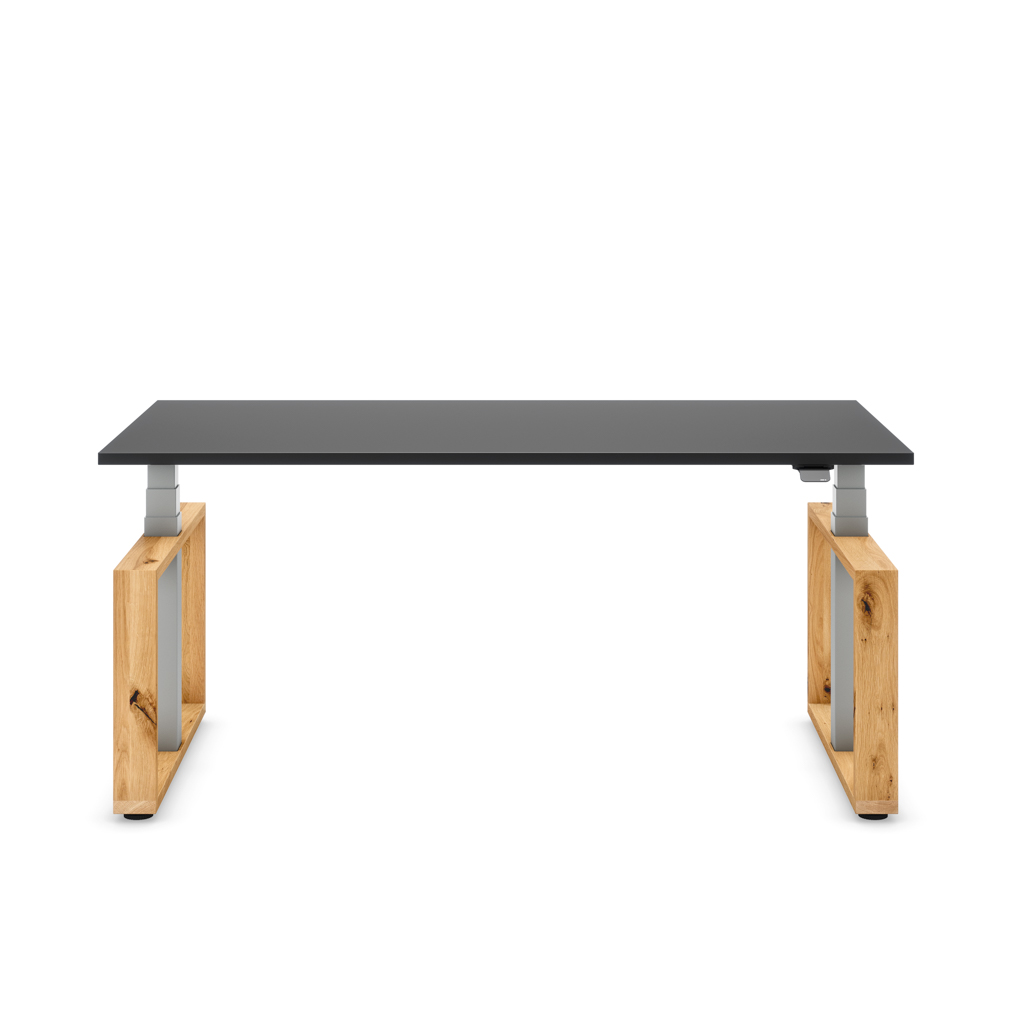 Höhenverstellbarer Schreibtisch Masterlift® Flex Loop-Edition, Holz Rechteck, Schwarz Dekor/Silber 120x80
