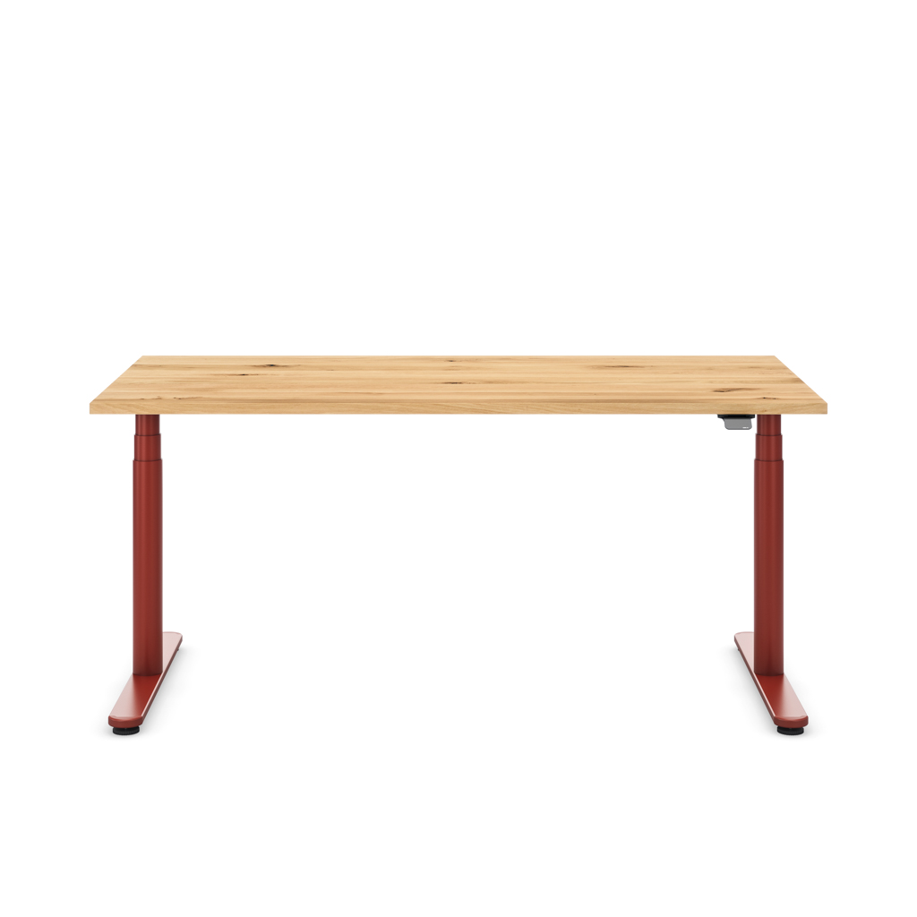 Höhenverstellbarer Schreibtisch Masterlift® Flex Basic rund, Eiche Massivholz/Braunrot 160x80