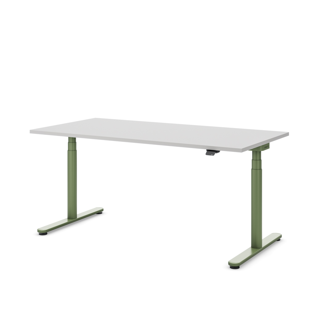 Höhenverstellbarer Schreibtisch Masterlift® Flex Basic rund, Lichtgrau/Resedagrün 180x80