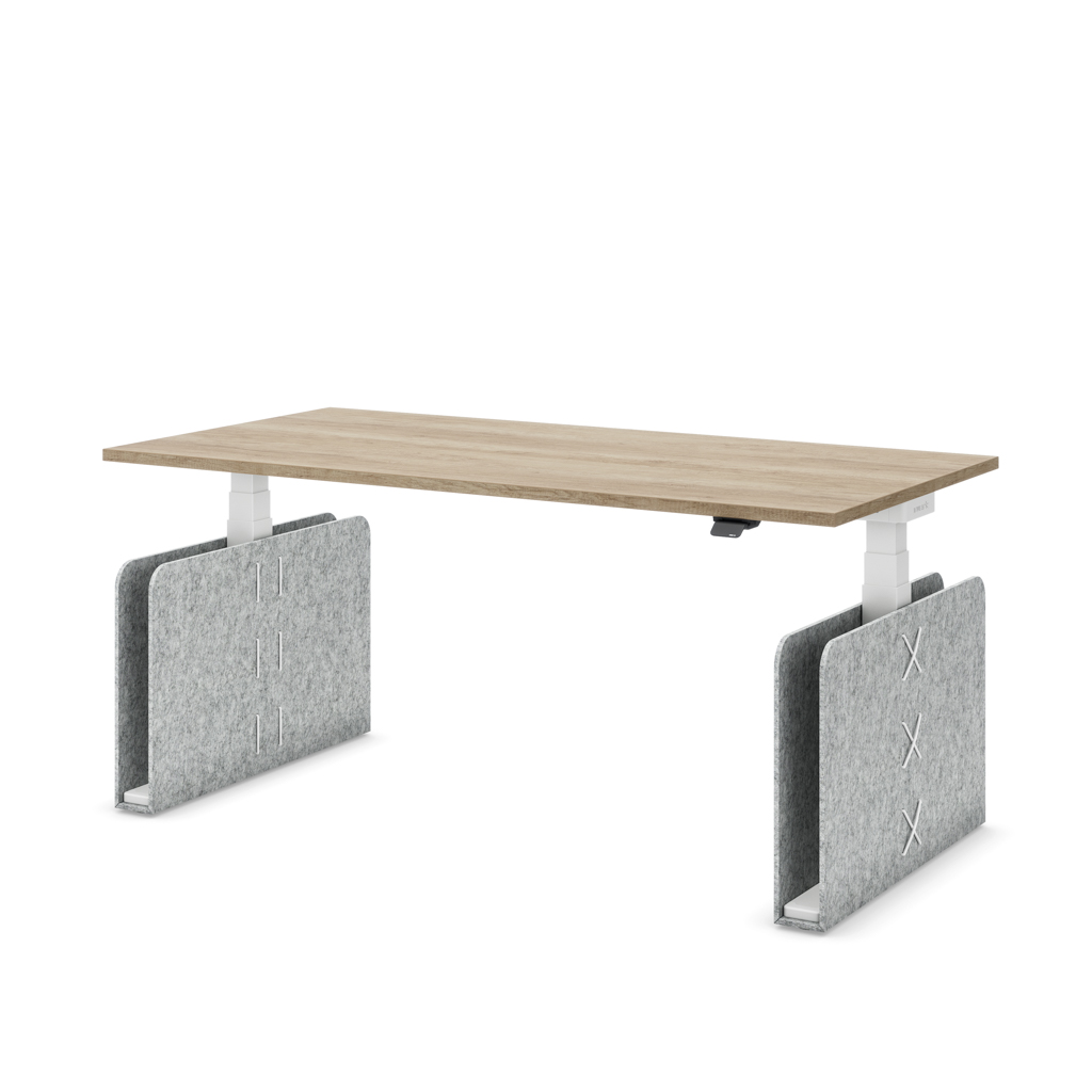 Höhenverstellbarer Schreibtisch Masterlift Flex Akustix -Edition, Rechteck Hellgrau, Eiche Dekor/Weiss 160x80
