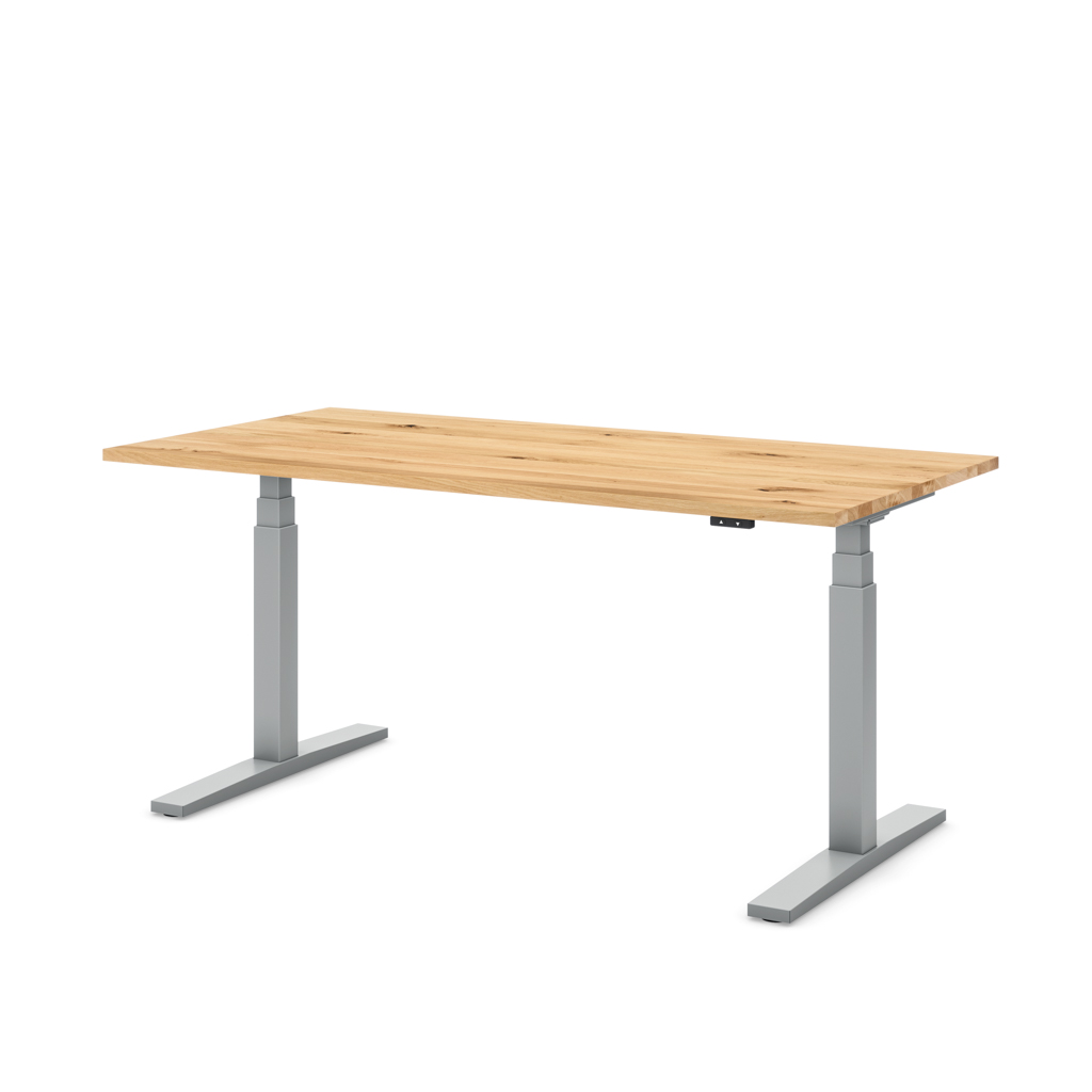Höhenverstellbarer Schreibtisch Imperio Lift Q2 Eiche Massivholz/Silber 180x80