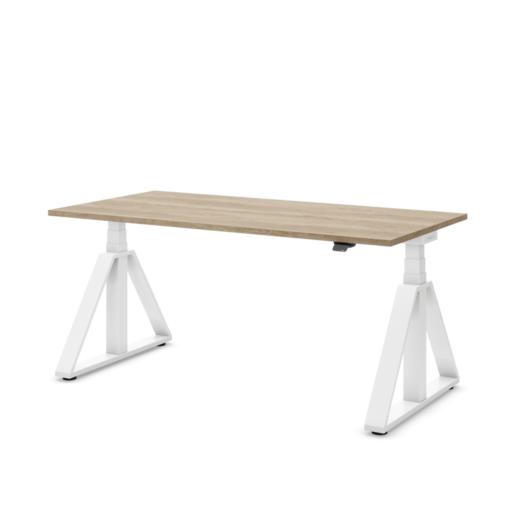 Höhenverstellbarer Schreibtisch Masterlift® Flex Loop-Edition, Stahl Trapez, Eiche Dekor/Weiss 160x80