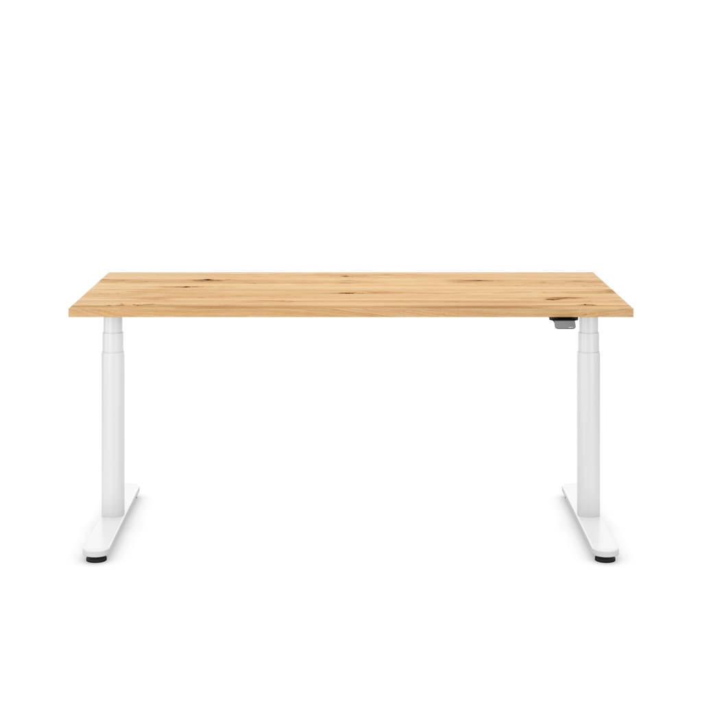 Höhenverstellbarer Schreibtisch Masterlift® Flex Basic rund, Eiche Massivholz/Weiss 180x80