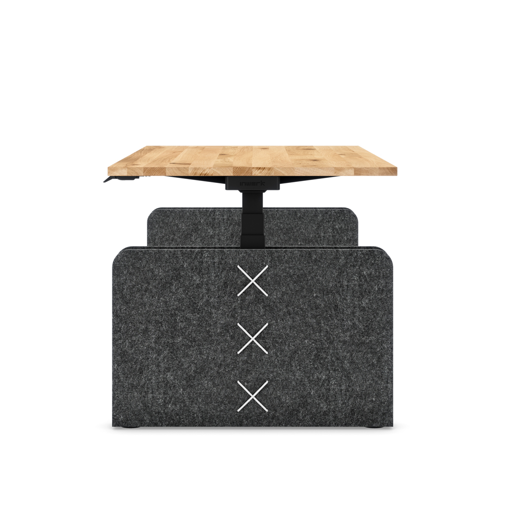 Höhenverstellbarer Schreibtisch Masterlift® Flex Akustix®-Edition, Rechteck Dunkelgrau, Eiche Massivholz/Schwarz 160x80