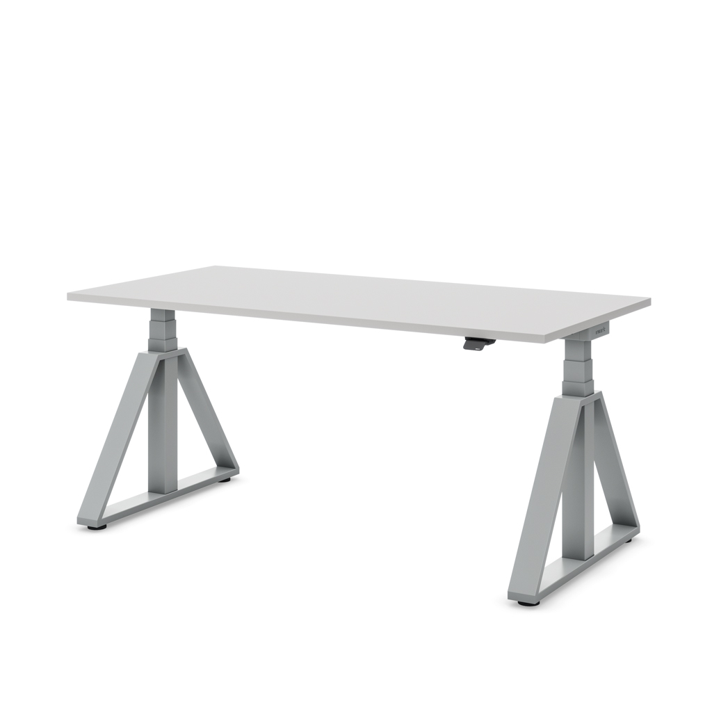 Höhenverstellbarer Schreibtisch Masterlift® Flex Loop-Edition, Stahl Trapez, Lichtgrau Dekor/Silber 160x80