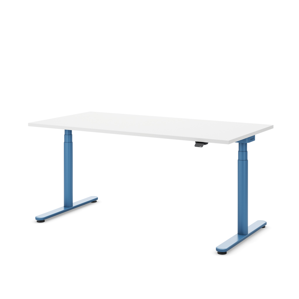 Höhenverstellbarer Schreibtisch Masterlift® Flex Basic rund, Weiss/Brillantblau 120x80