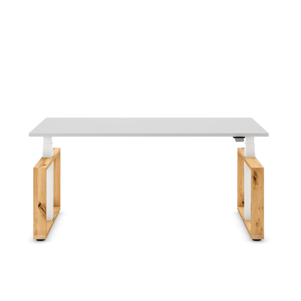 Höhenverstellbarer Schreibtisch Masterlift® Flex Loop-Edition, Holz Rechteck, Lichtgrau Dekor/Weiss 180x80