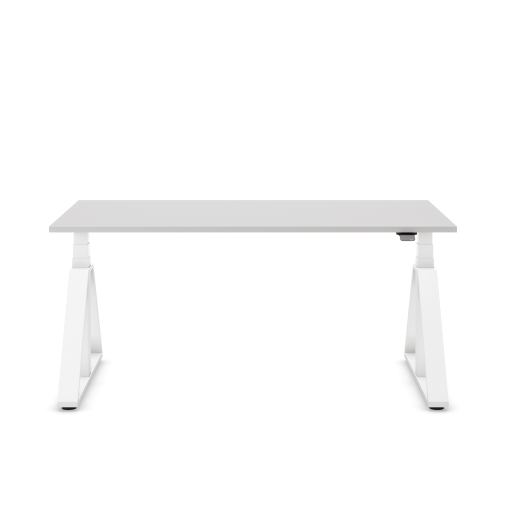 Höhenverstellbarer Schreibtisch Masterlift® Flex Loop-Edition, Stahl Trapez, Lichtgrau Dekor/Weiss 180x80