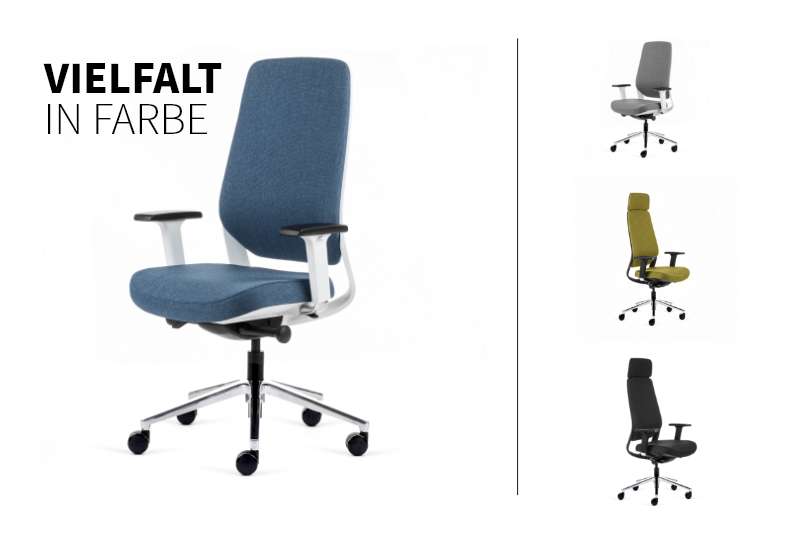 Teamo® Plush - Ergonomischer Bürostuhl, Vollpolster, Weiss/Blau