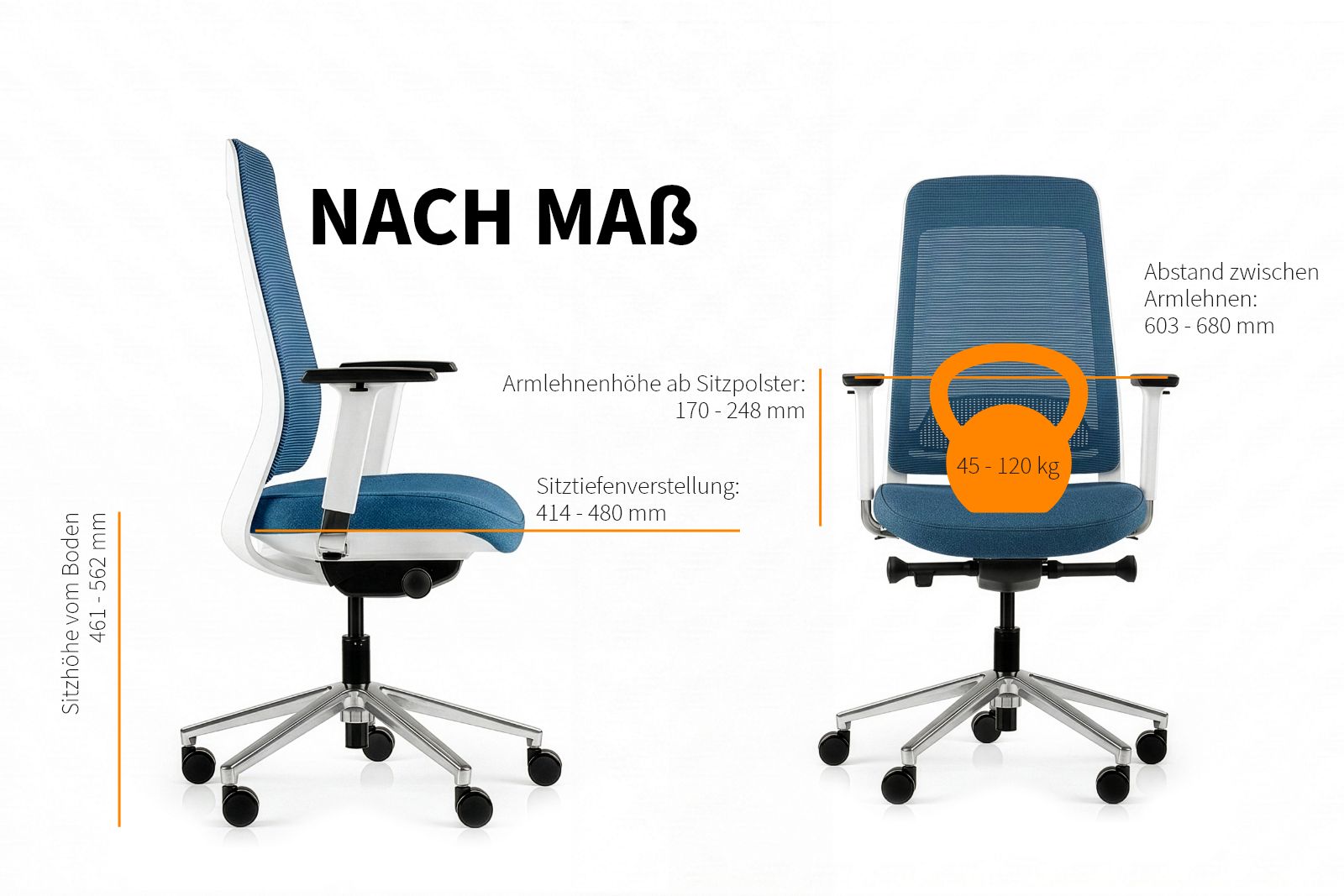 Inwerk Teamo® Original - Ergonomischer Bürostuhl, Weiß/Blau