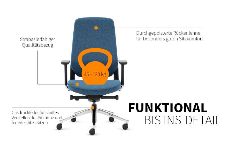 Teamo® Plush - Ergonomischer Bürostuhl, Vollpolster, Schwarz/Blau
