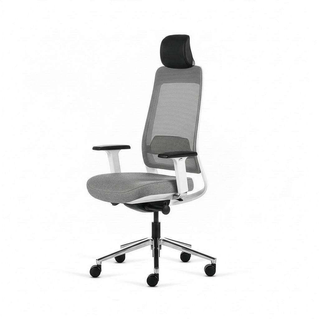 Inwerk Teamo® Original Plus - Bürostuhl mit Kopfstütze, Weiß/Grau