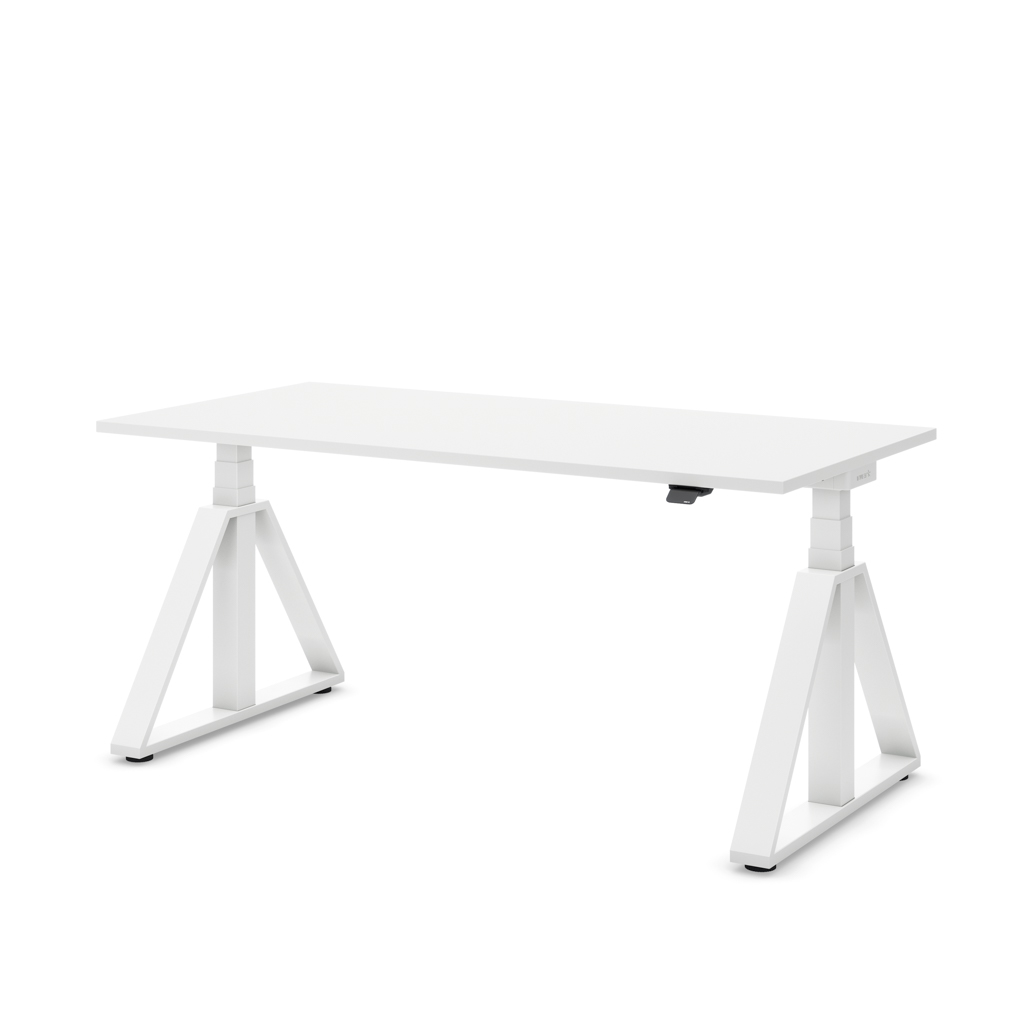 Höhenverstellbarer Schreibtisch Masterlift Flex Loop-Edition, Stahl Trapez, Weiss Dekor/Weiss 140x80