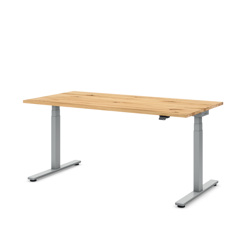Höhenverstellbarer Schreibtisch Masterlift® Flex Light, Eiche Massivholz/Silber 180x80