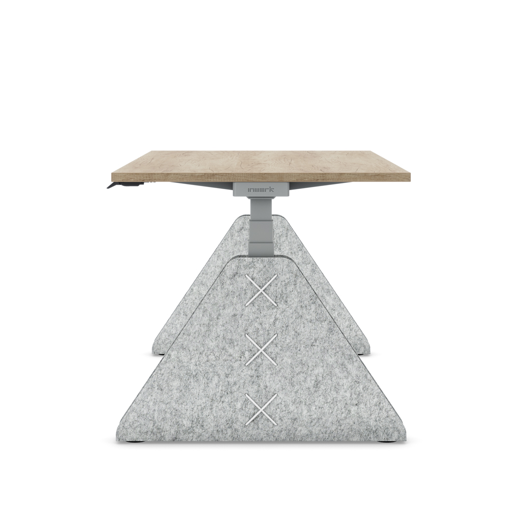 Höhenverstellbarer Schreibtisch Masterlift® Flex Akustix®-Edition, Trapez Hellgrau, Eiche Dekor/Silber 180x80