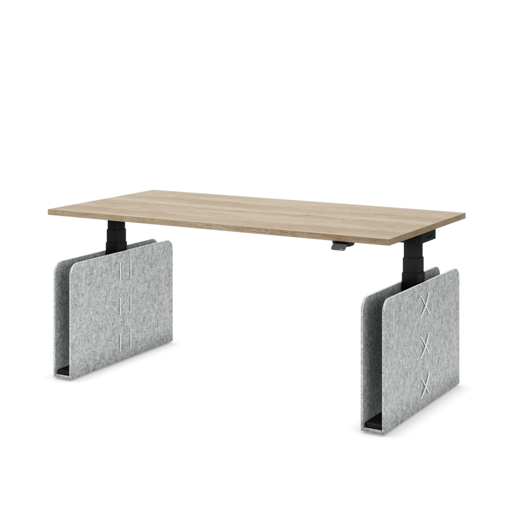 Höhenverstellbarer Schreibtisch Masterlift Flex Akustix -Edition, Rechteck Hellgrau, Eiche Dekor/Schwarz 160x80