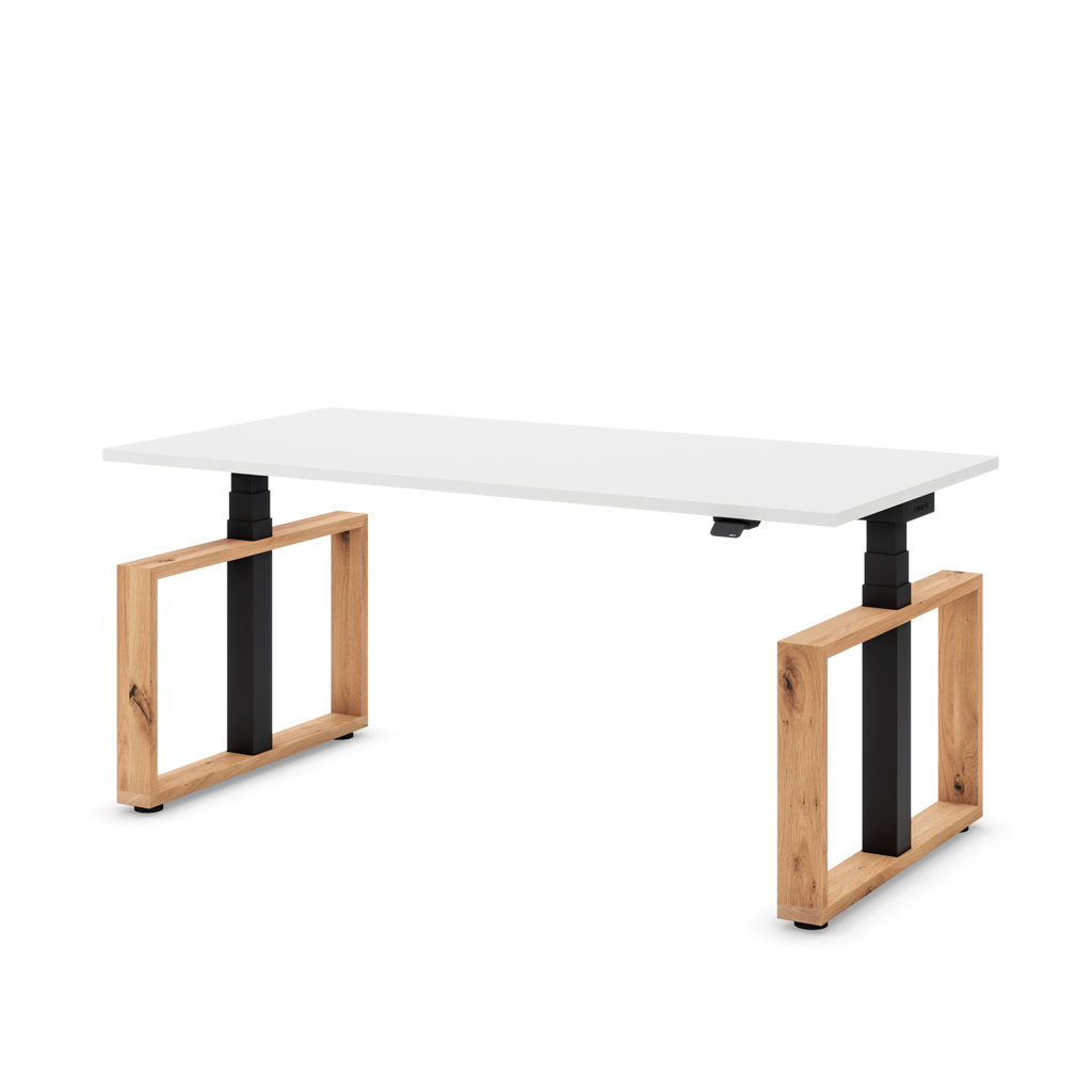 Höhenverstellbarer Schreibtisch Masterlift Flex Loop-Edition, Holz Rechteck, Weiss Dekor/Schwarz 140x80