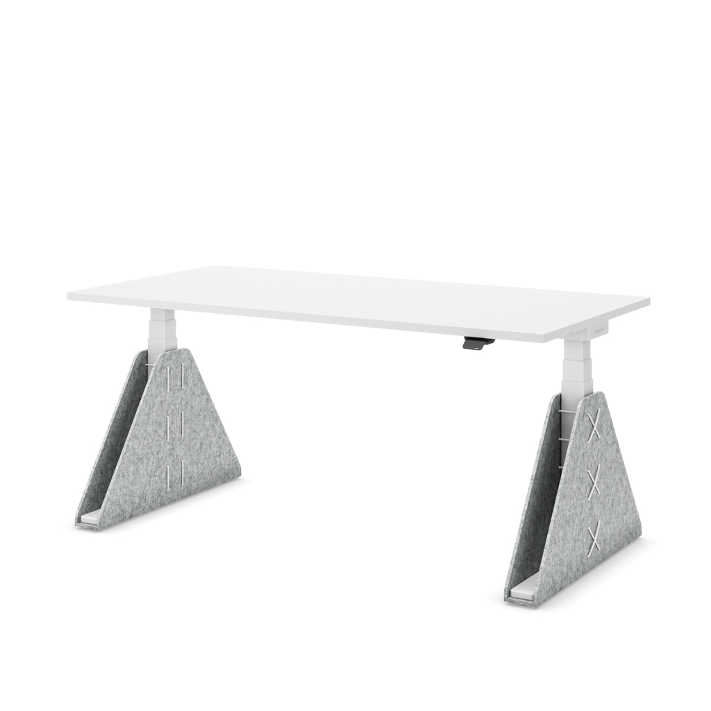Masterlift Flex höhenverstellbarer Schreibtisch quadratisch Filz Edition Trapez Hellgrau Weiß Dekor/Weiß 200x80