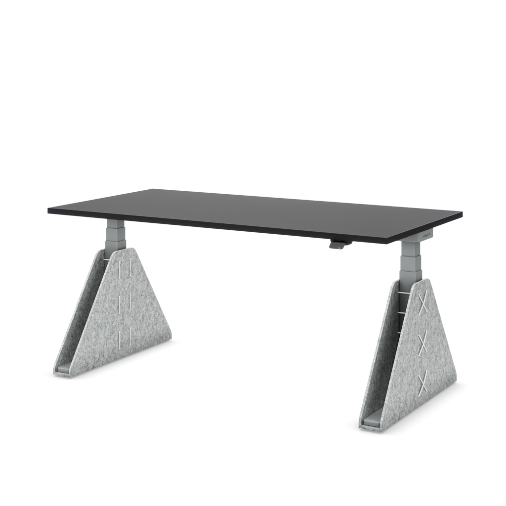 Masterlift Flex höhenverstellbarer Schreibtisch quadratisch Filz Edition Trapez Hellgrau Schwarz Dekor/Silber 200x80