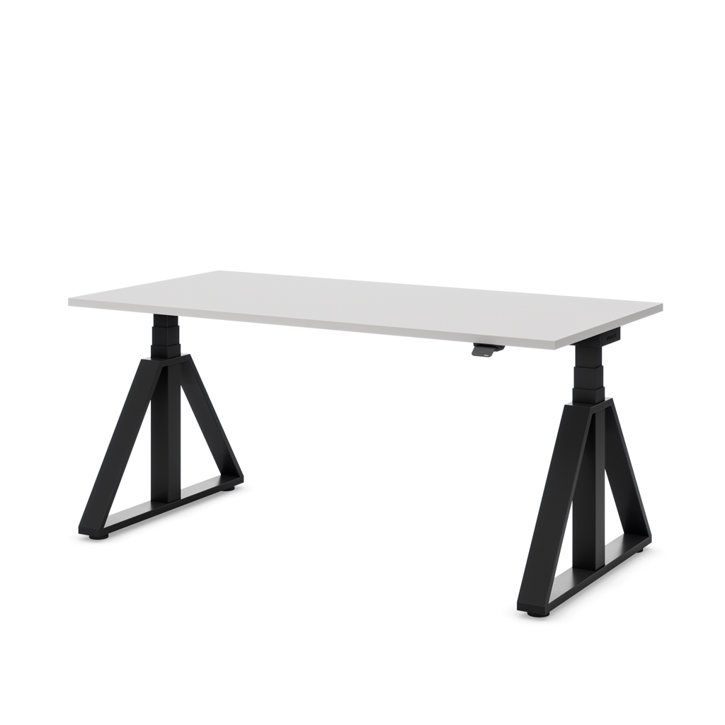 Höhenverstellbarer Schreibtisch Masterlift® Flex Loop-Edition, Stahl Trapez, Lichtgrau Dekor/Schwarz 160x80