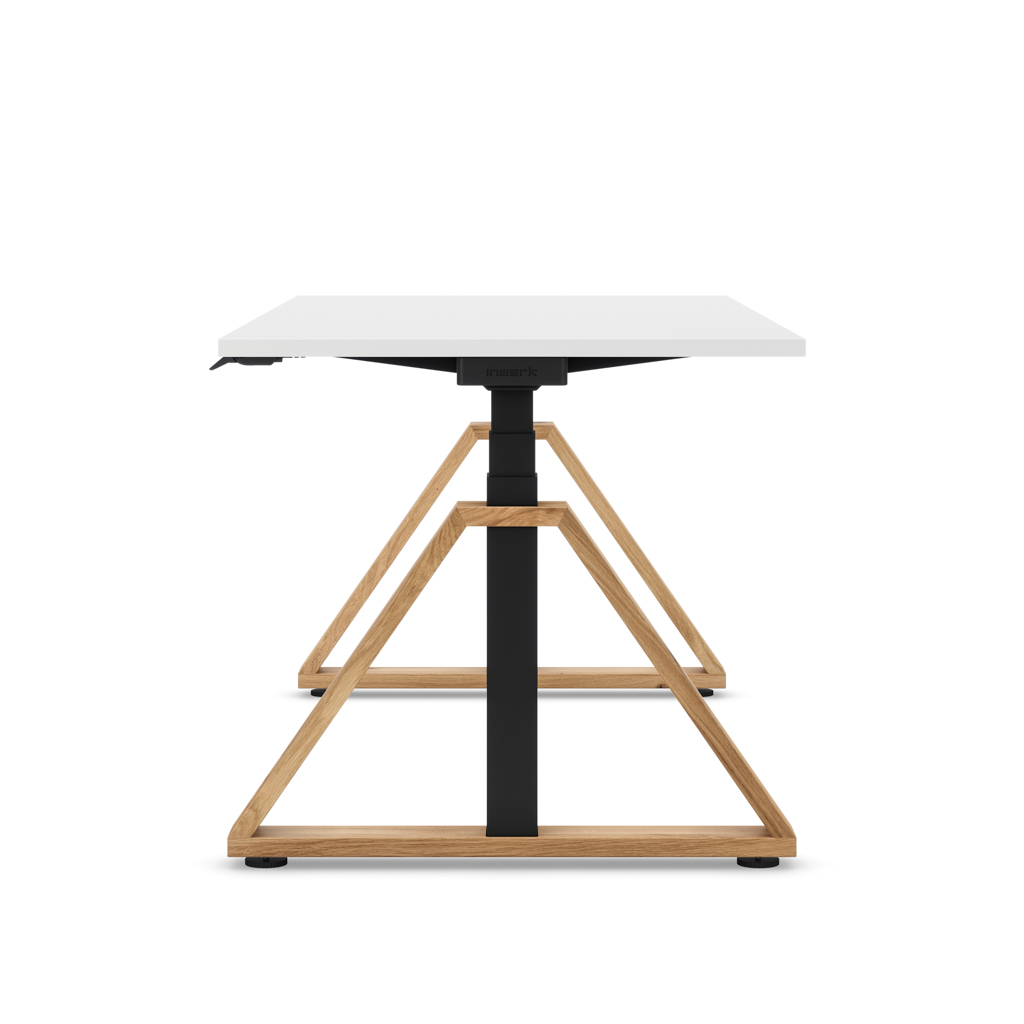 Höhenverstellbarer Schreibtisch Masterlift® Flex Loop-Edition, Holz Trapez, Weiss Dekor/Schwarz 120x80