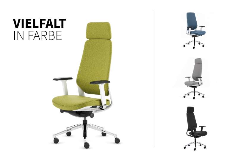 Teamo® Plush Plus - Ergonomischer Bürostuhl mit Kopfstütze, Vollpolster, Weiss/Grün