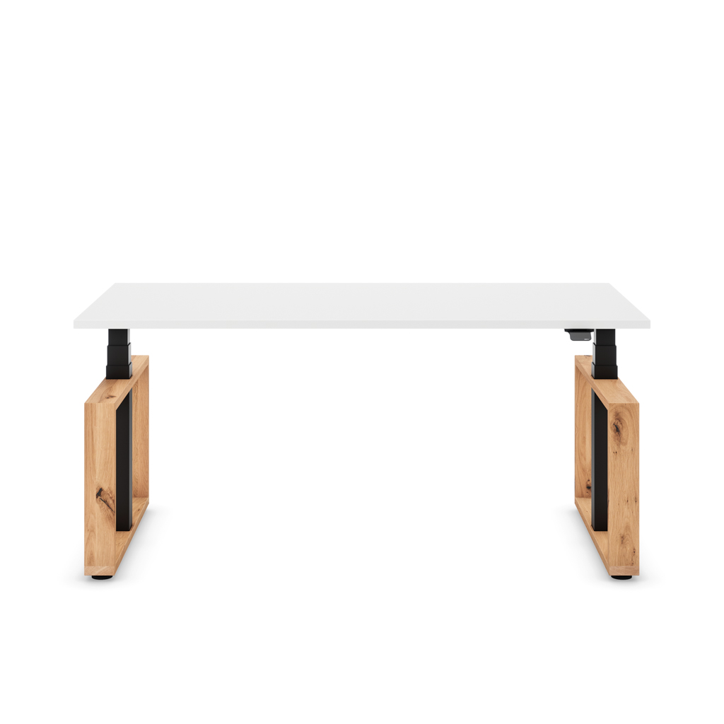Höhenverstellbarer Schreibtisch Masterlift® Flex Loop-Edition, Holz Rechteck, Weiss Dekor/Schwarz 180x80