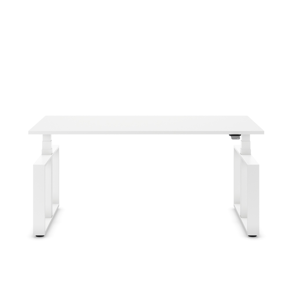 Höhenverstellbarer Schreibtisch Masterlift® Flex Loop-Edition, Stahl Rechteck, Weiss Dekor/Weiss 120x80