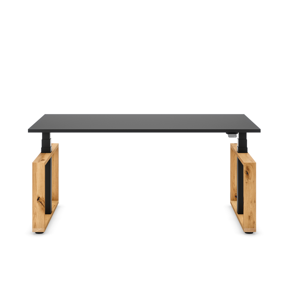 Höhenverstellbarer Schreibtisch Masterlift® Flex Loop-Edition, Holz Rechteck, Schwarz Dekor/Schwarz 160x80